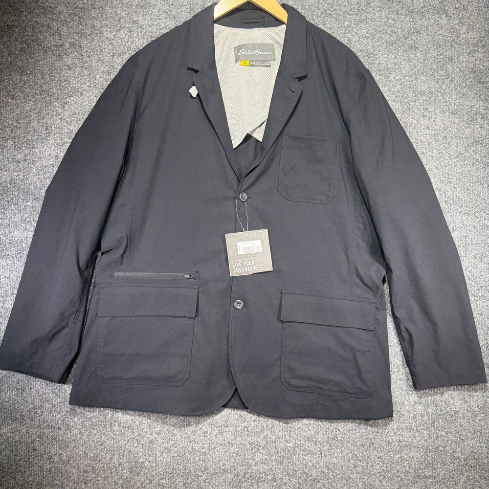 Eddie Bauer Travex Voyager II Blazer Men 48 Black Travel Stretch Tech Jacket